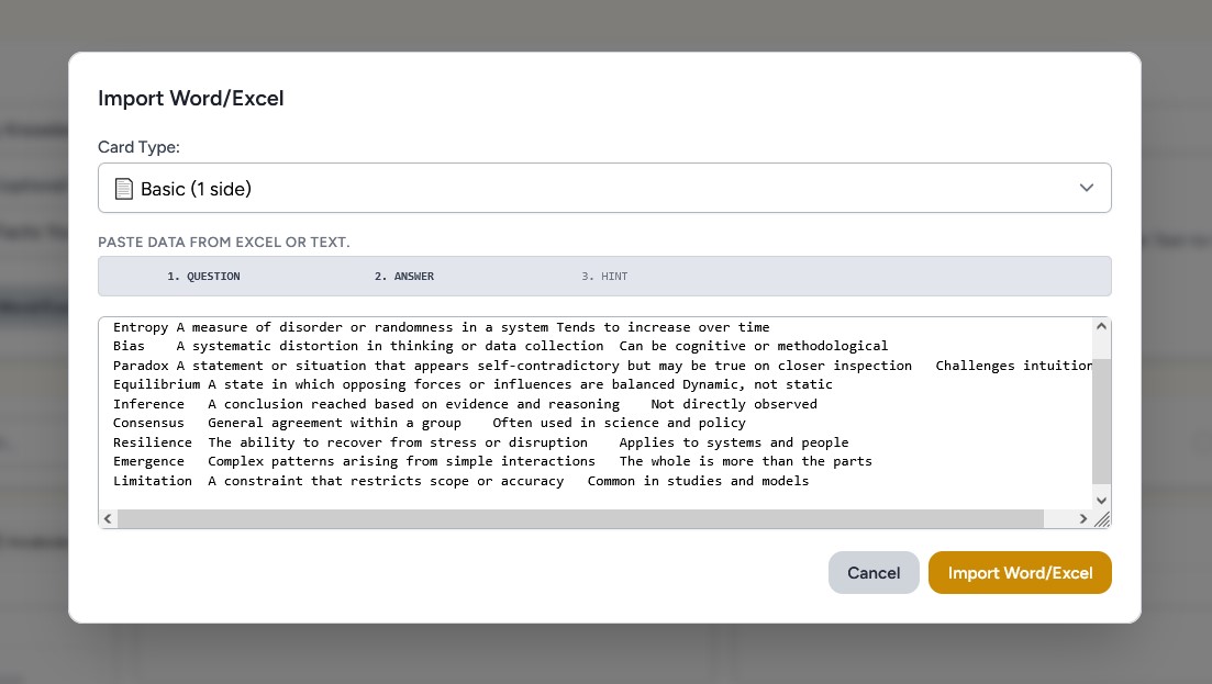 Import from Word and Excel