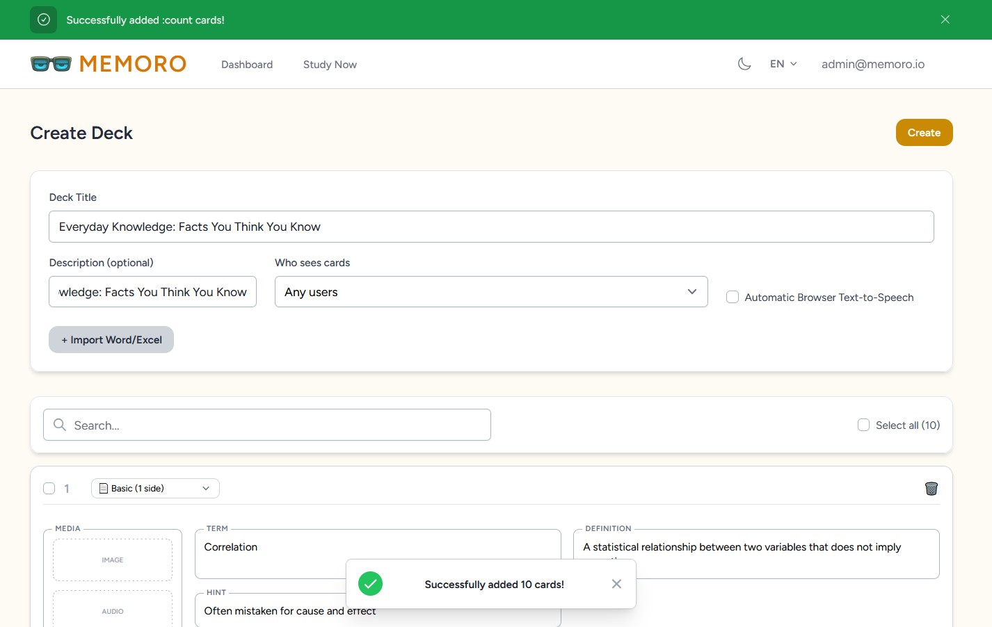 Create flashcard decks