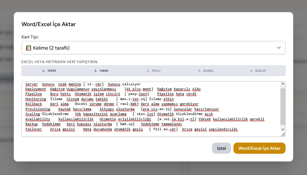 Word ve Excel'den İçe Aktarma